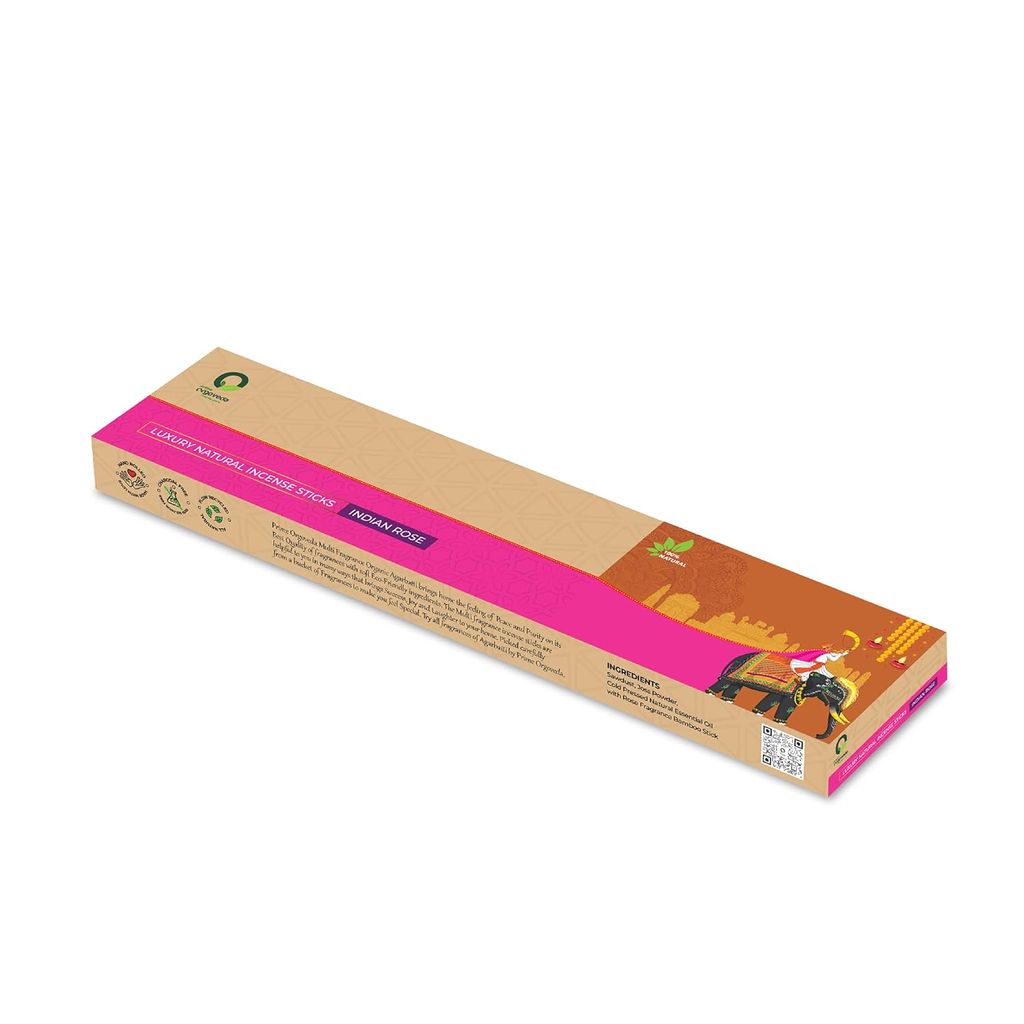 Prime Orgoveda Indian Rose Incense Sticks | 100% Natural Organic Handmade - (Pack of 50 Sticks) view 2