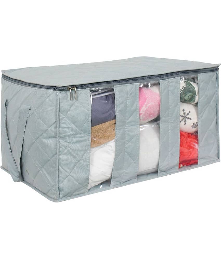 PrettyKrafts Underbed Fabric Storage Box Clothing Organizer with 3 Partitions, Grey, Rectangular (Pack of 1) view 2