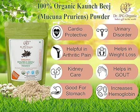 Dr. JPG Organic herbals Kaunch Powder 228g/ Cowitch seed Powder/Mucuna pruriens/Black Kaunch Powder/velvet beans seeds powder/Poonaikali Black Seed Powder/INDIA ORGANIC Certified.(114g pack of 2) view 2