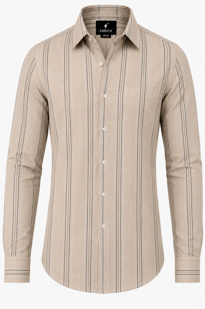 Enrich Fashion Factory Men's Beige & Black Vertical Striped Casual Shirt view 2