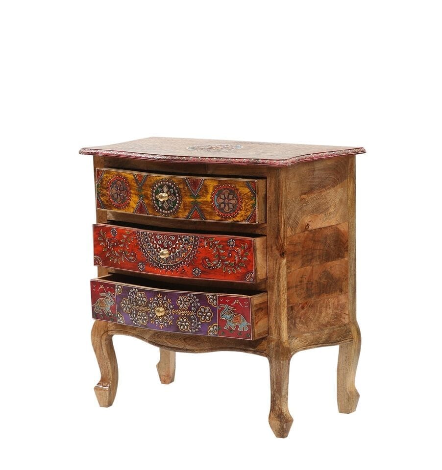 Wooden Handpainted Side Table for Bedroom Bedside Table with Drawers Wooden Rajasthani Bedside for Living Room set 1 view 2