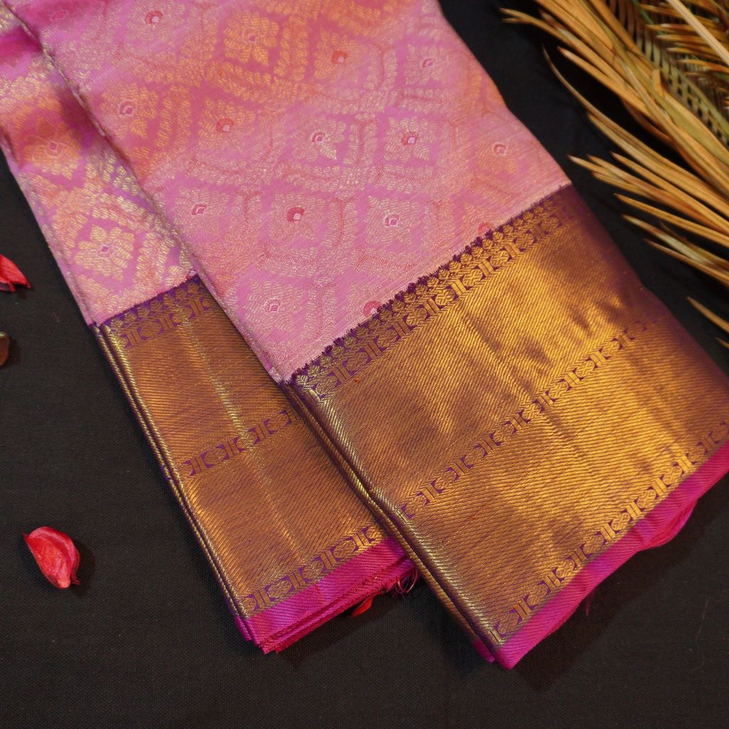 Exquisite Pink and Purple Border Bridal Kanchipuram Handloom Silk Saree - Vivaaha Silks view 2