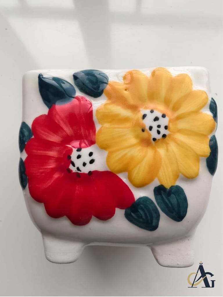 AG Elements Hand-Painted Ceramic Flower Planter Pot with Drainage Hole (pack of 3)