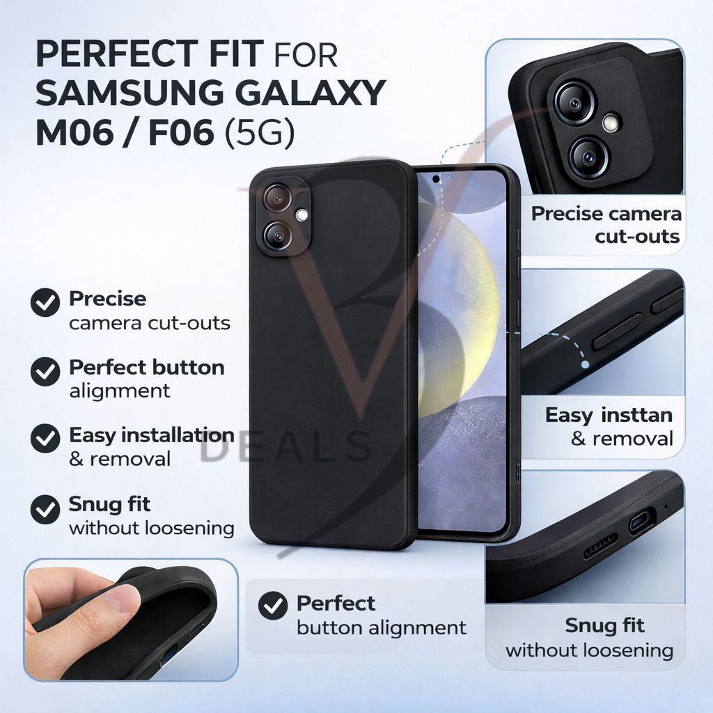 V3Deals Compatible with Samsung Galaxy M06 / F06 (5G) Silicone Mobile Cover | Camera Bump Protection & Inner Velvet Fabric Lining | Ultra Slim Matte Soft Rubberised Case Cover view 2