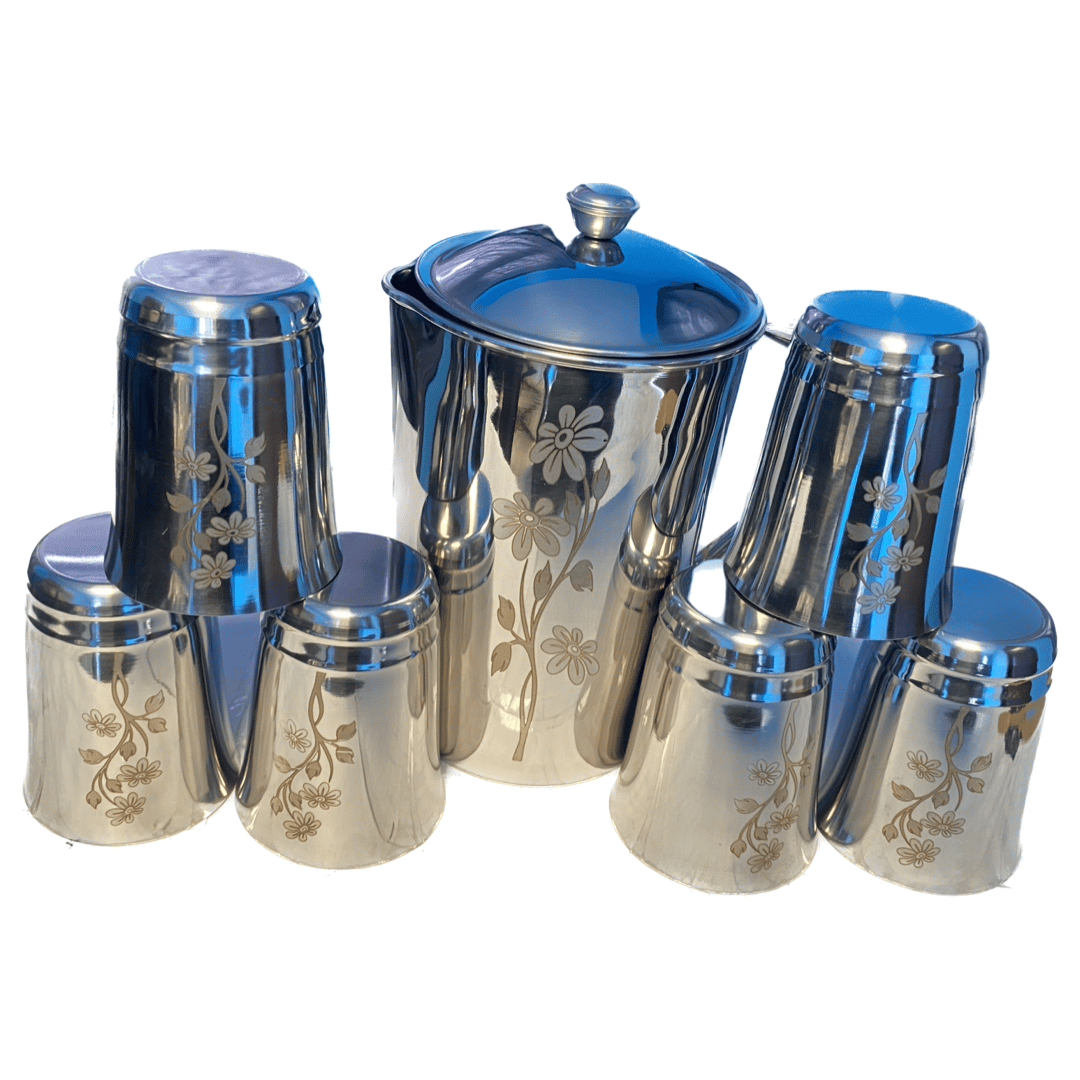 Stainess Steel Laser Printed Jug 2 Ltr With 6 Pcs Of Glass view 2