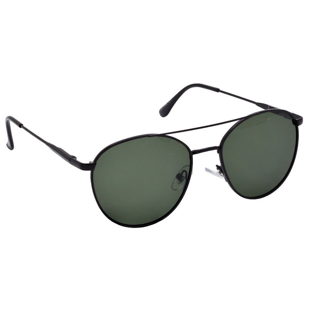 Stylish Round Full-Frame Metal Polarized Sunglasses for Men and Women | Green Lens and Black Frame | HRS-KC1016-BK-GRN-P view 2