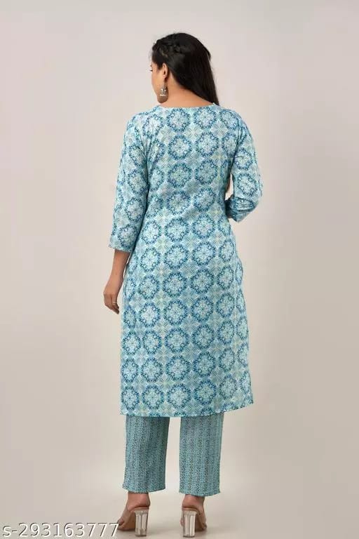 Blue Color Beautifull Printed Design Kurta Pant Ethnic Set ( Sky Blue) view 2