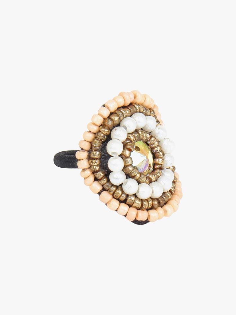 Cardinal Brown & White Beads Adjustable Ring view 2