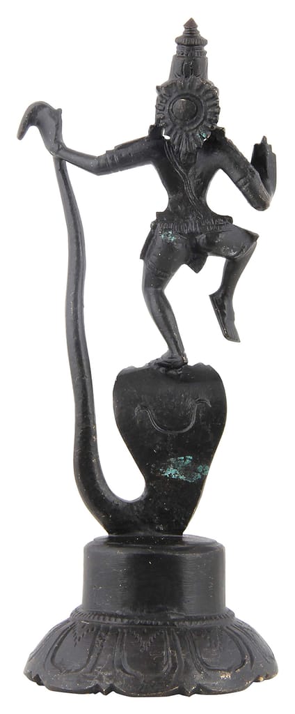 Poompuhar Brass Oxidized Kalinga Krishna Idol (15 cm x 5 cm x 15 cm, Black) view 2