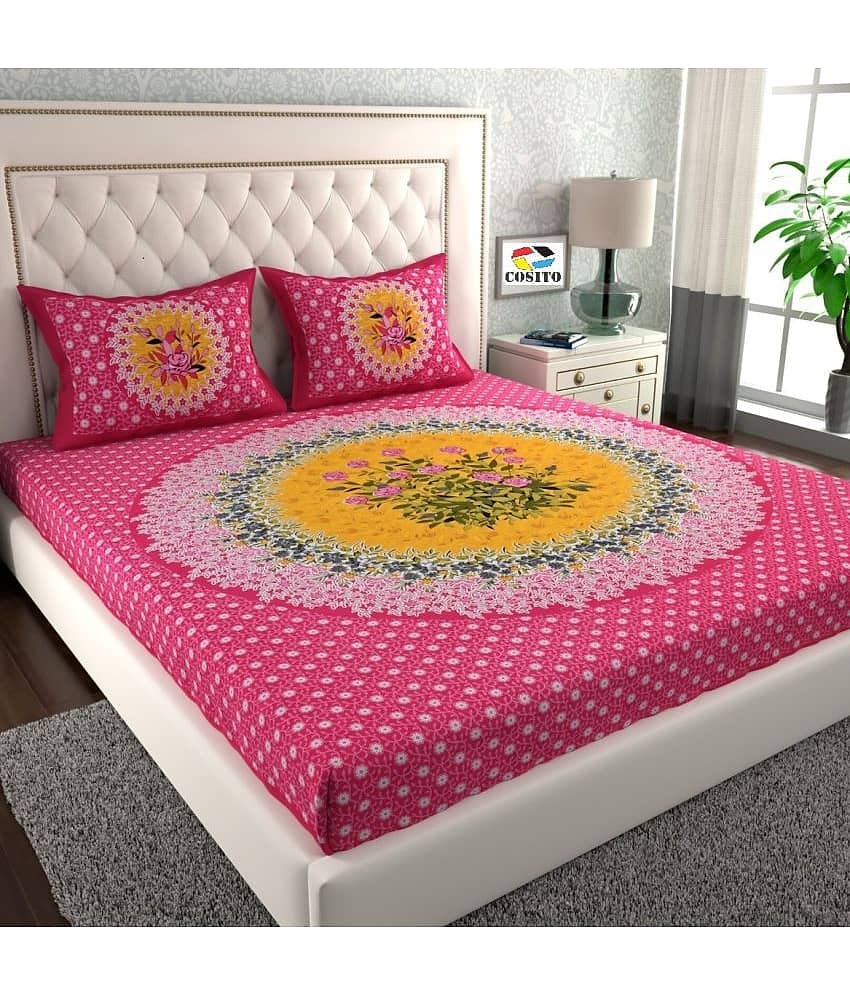 Cosito Cotton 1 Double Bedsheet with 2 Pillow Covers ( Pink )