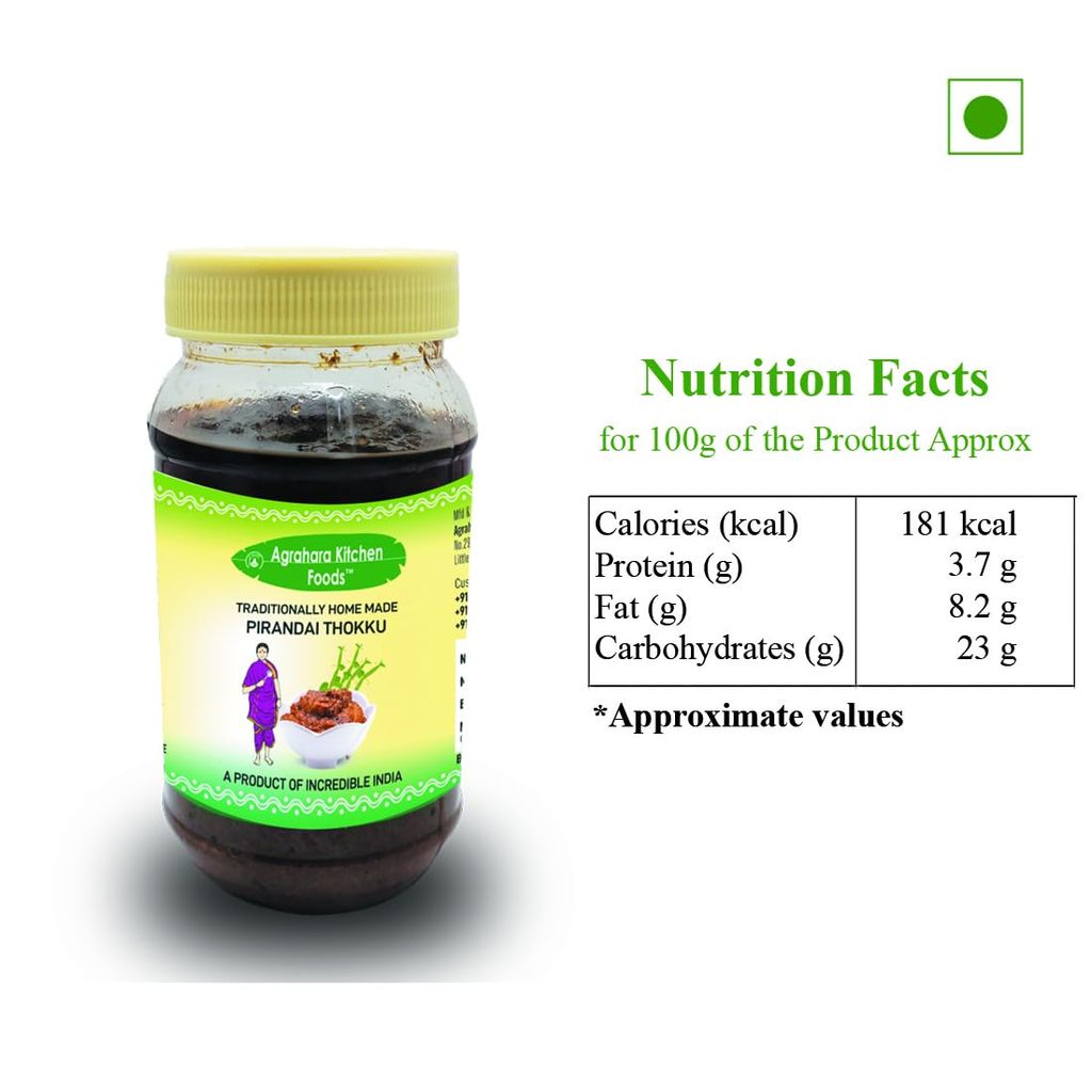 Agrahara Kitchen Foods PIRANDAI THOKKU Home made with traditional flavours and no added preservatives - 300gm view 2