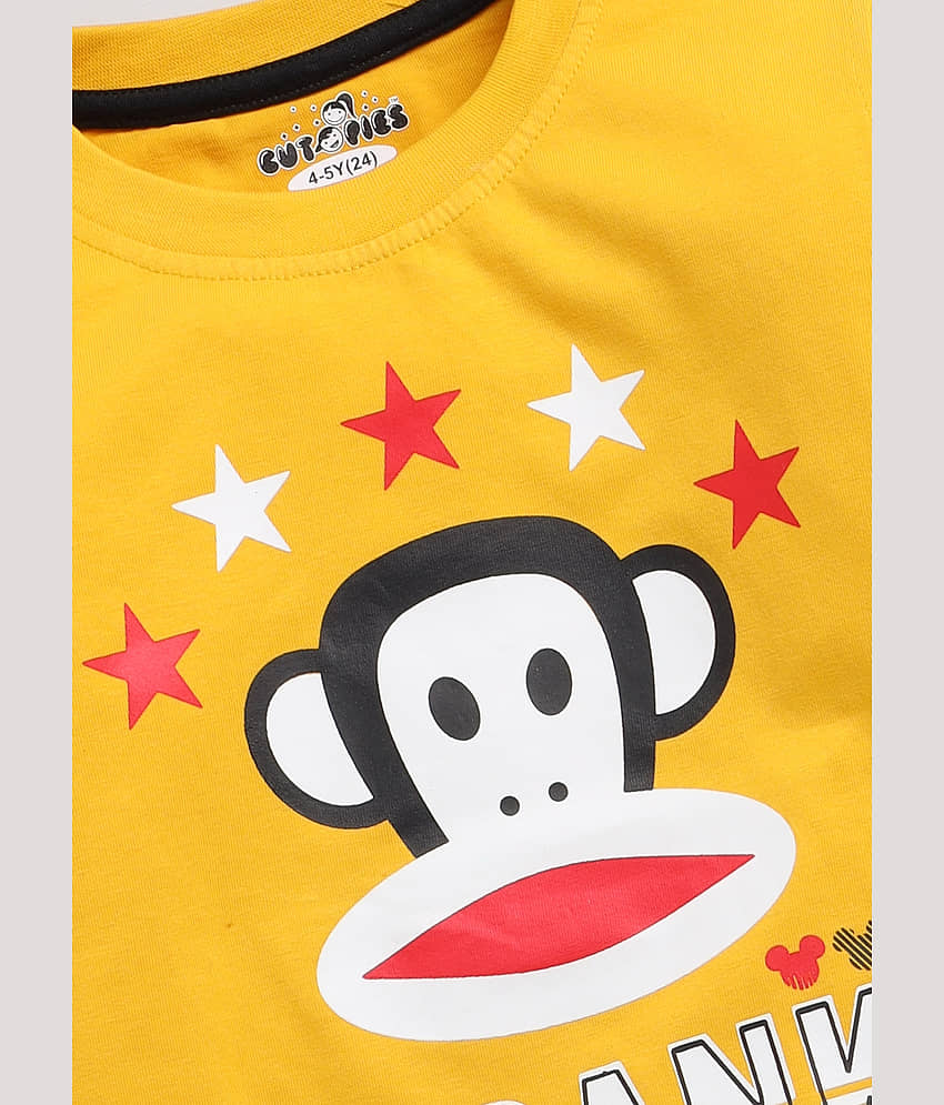 CUTOPIES Pack of 1 Boys Cotton T-Shirt & Pants Set ( Yellow ) view 2