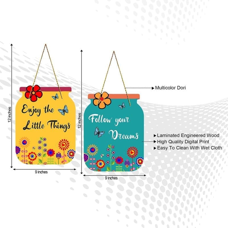 Charmor Enjoy The Little Decorative Wooden Wall Hanger for Living Room | Bedroom | Office | Gift | Home Decoration (WH3201),Set of 2 view 2