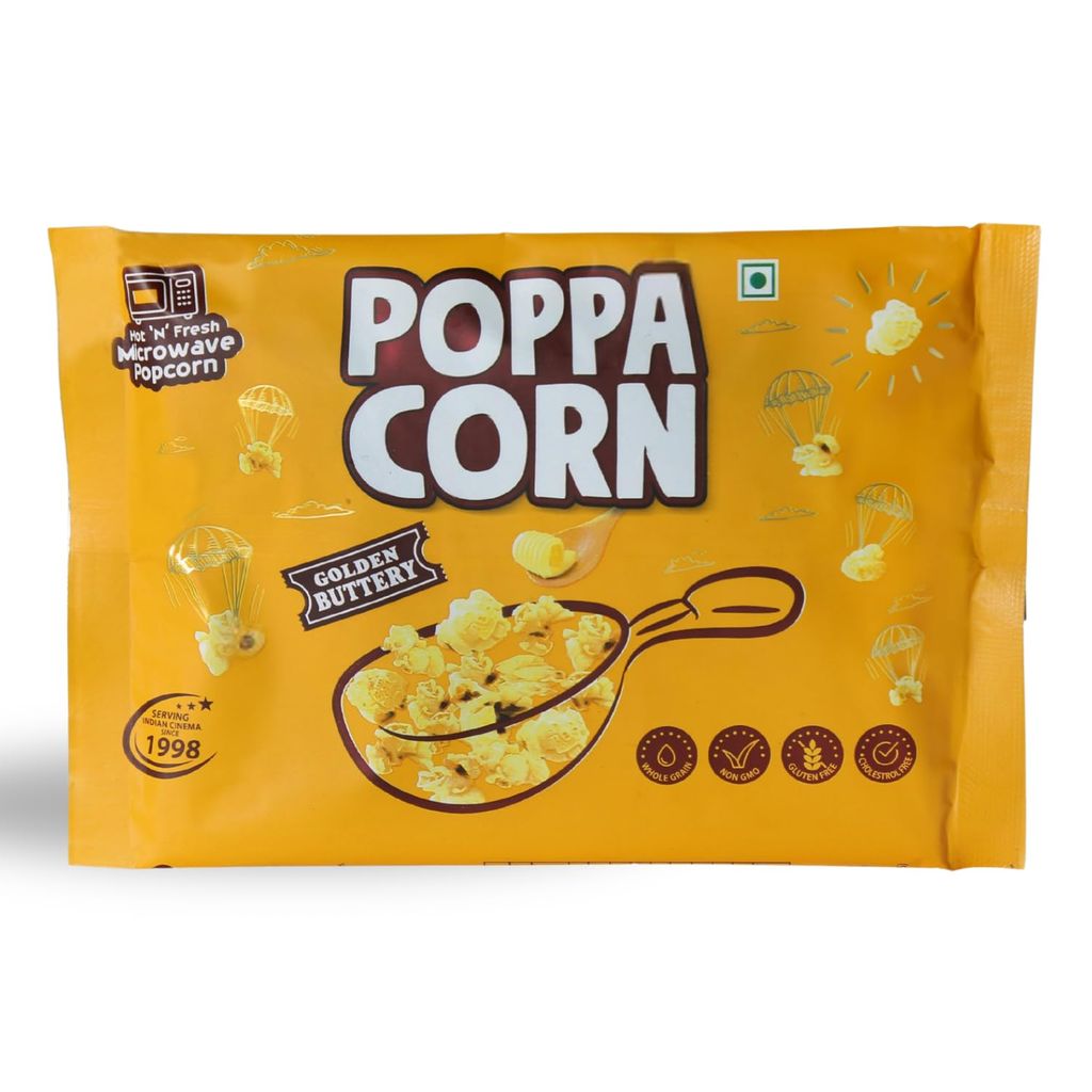 Poppacorn Microwave Popcorn 660gms | Imported Raw Maize | Popcorn Kernels 33gx20 pouches | Ready to Cook | High Expansion | Homemade Healthy Snack | Golden Buttery Popcorn | Pack of 20 (660, Golden Buttery) view 2