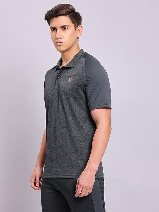 TECHNOSPORT Men's Solid Slim Fit T-Shirt DARK CARBON view 2