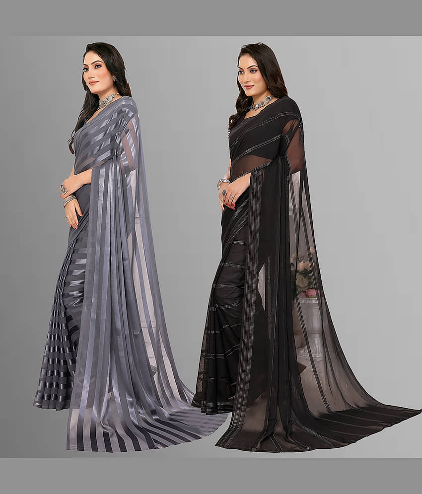 ANAND SAREES Satin Striped Saree With Unstitched Blouse Piece ( Multicolor ) view 2