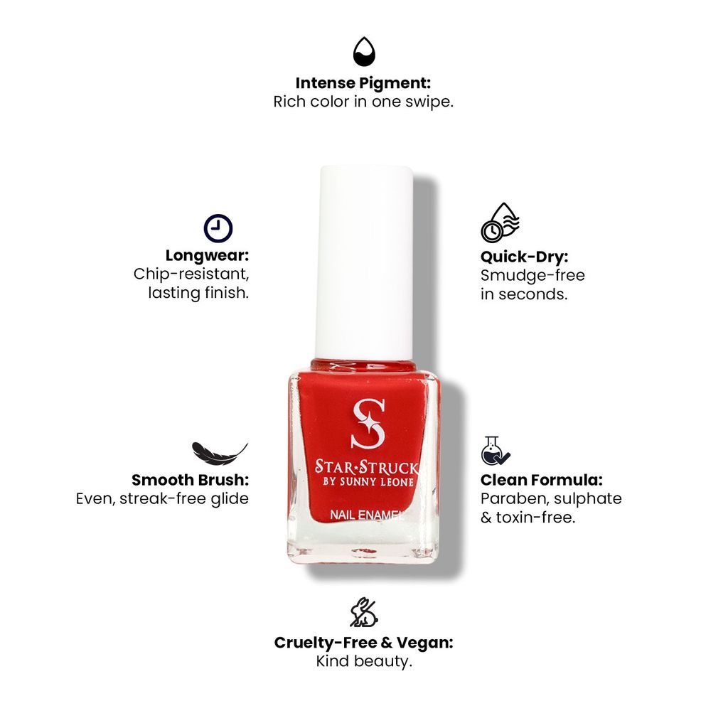 StarStruck by Sunny Leone - Cherry Bomb - Glossy Nail Polish | Mirror-Like Shine & Longwear Color | Quick Dry Formula view 2