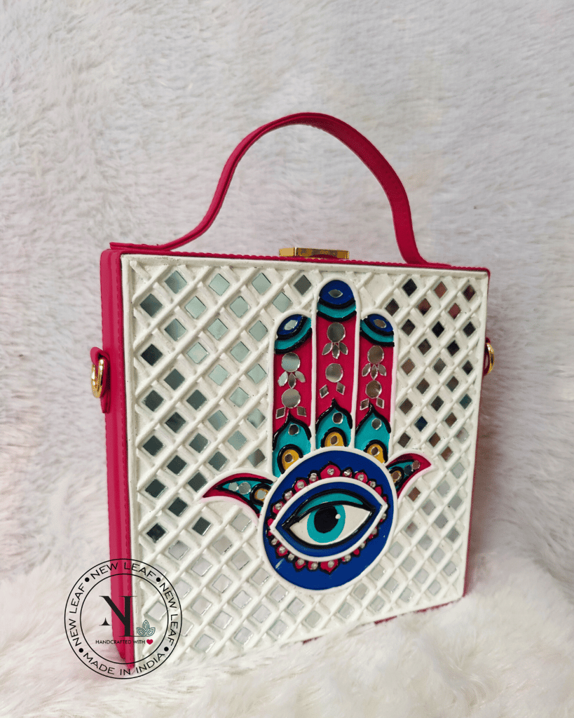 Hamsa Square Lippan Art Handcrafted Box Bag view 2