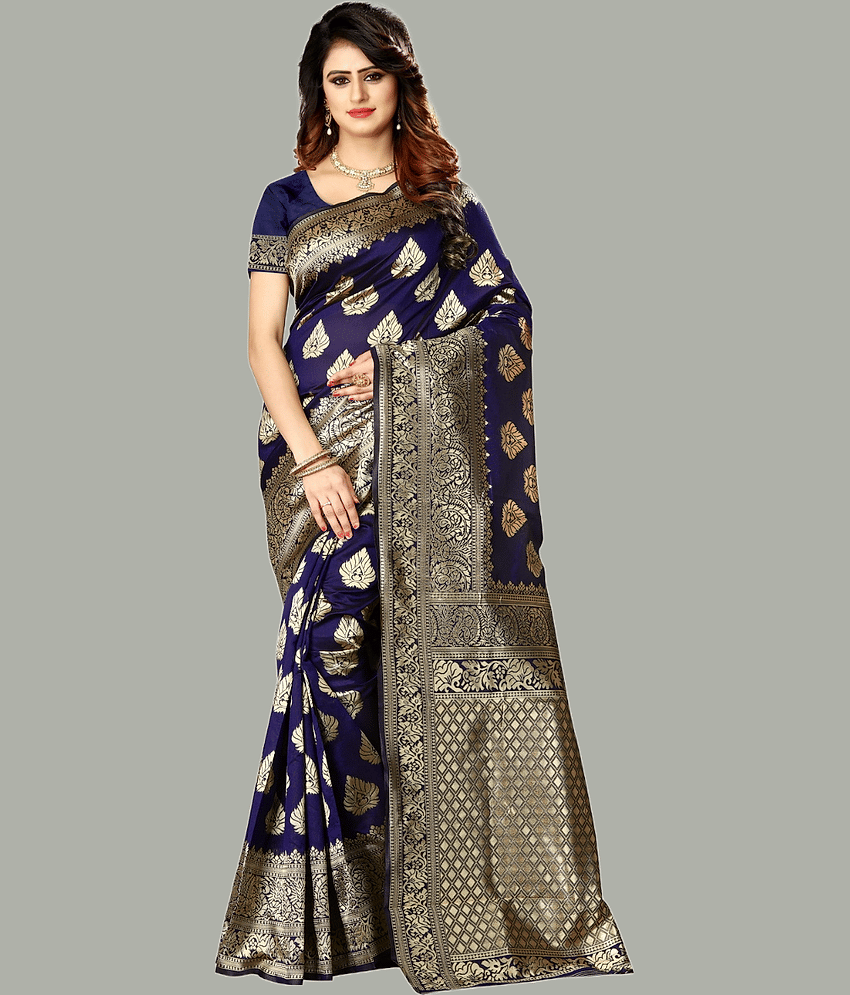 GARIYA Banarasi Silk Embellished Saree With Unstitched Blouse Piece ( Black )