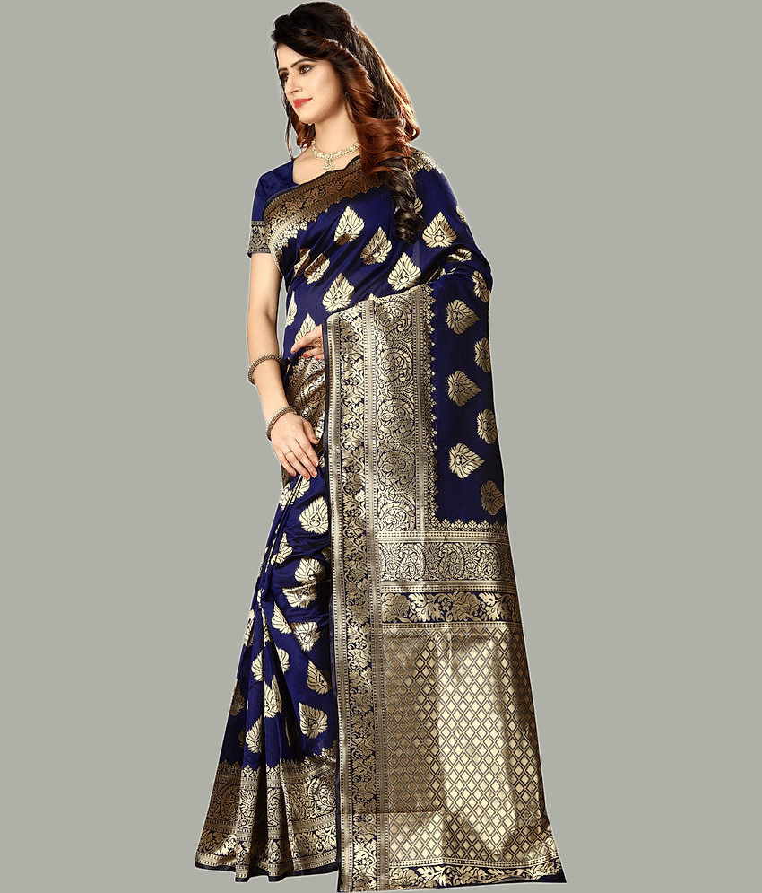 GARIYA Banarasi Silk Embellished Saree With Unstitched Blouse Piece ( Black ) view 2