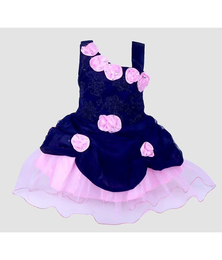 9stiches - Blue & Pink Net Girls Frock ( Pack of 1 )