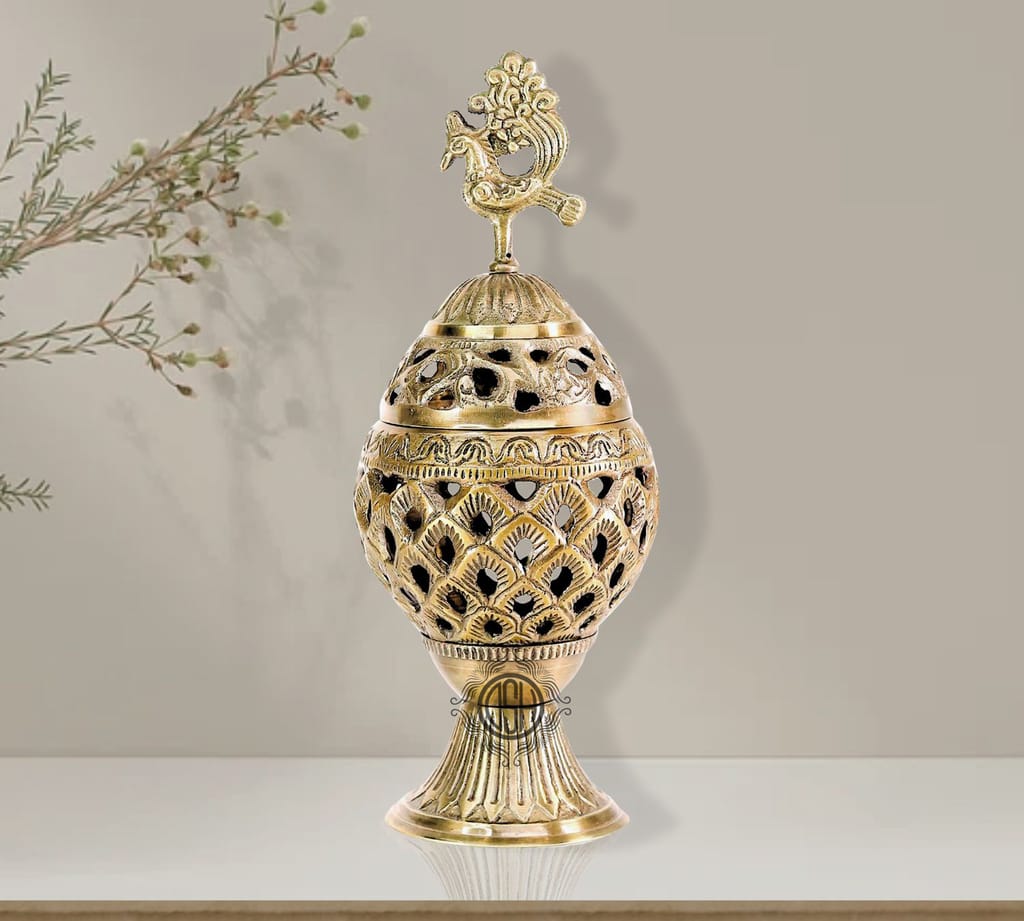 Pure Brass Charcoal Incense Burner Bakhoor Burner, Sambrani Dhoop, Loban Burner Multipurpose Brass Kapoor Dani.(LBN-21-EGGmor) view 2