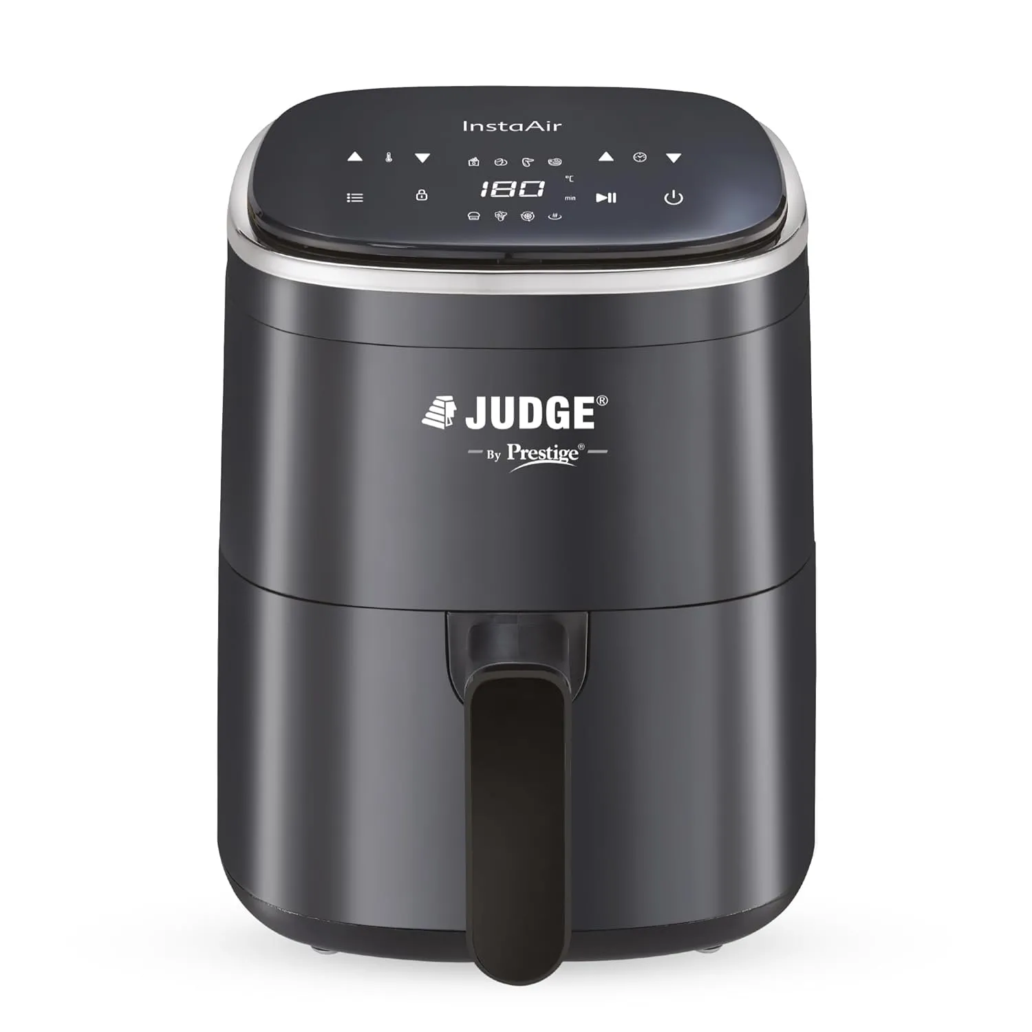 Judge by Prestige InstaAir Digital 4L Air Fryer | 80% less Oil Consumption | Air Fry, Grill, Roast, Bake | Digital Display | 8 Preset Menu | 1250 Watts | Easy to Clean | 1Y Warranty | ISI Certified
