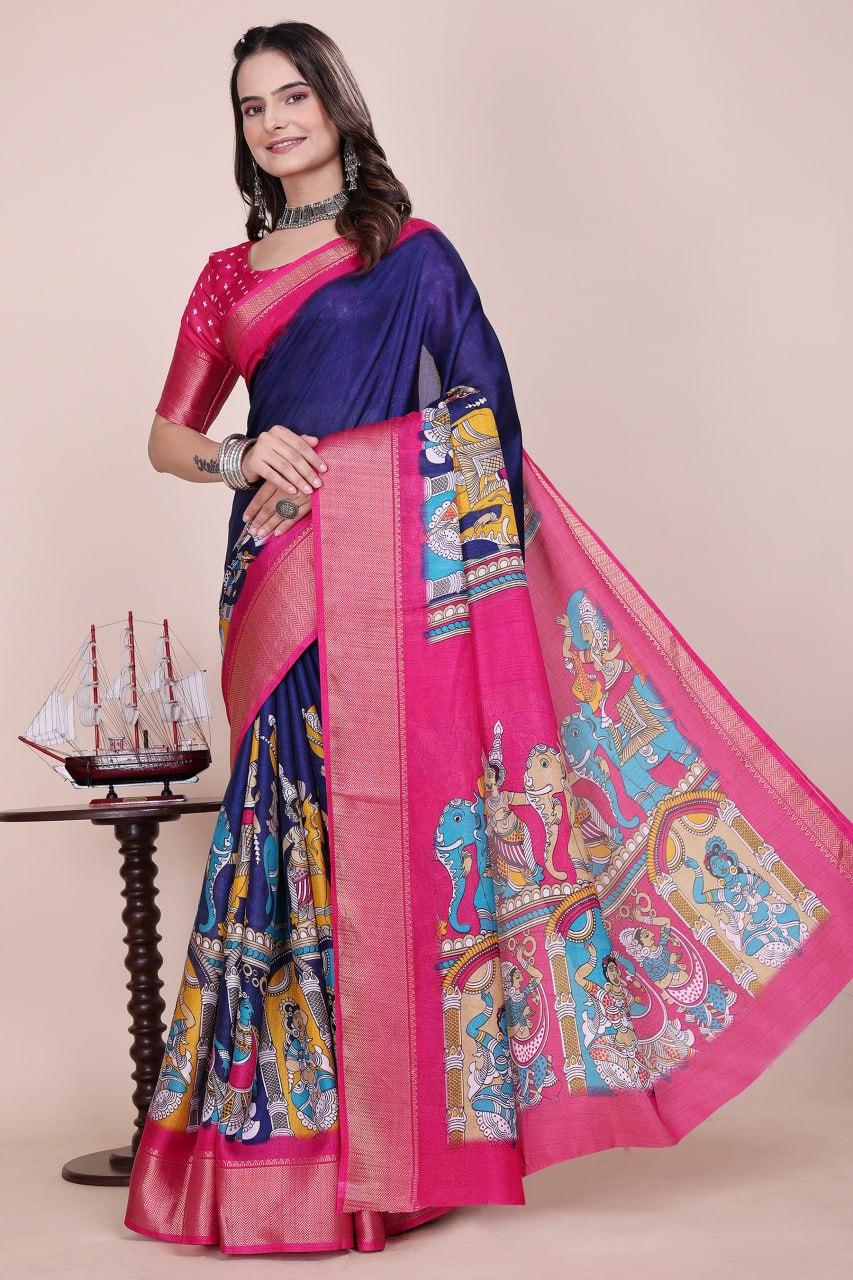 Dola Silk Kalamkari Saree view 2