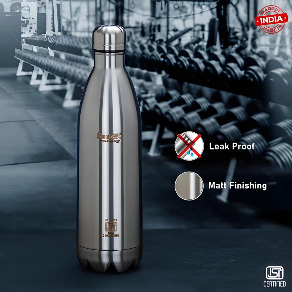 Original 1000ml Stainless Steel Water Bottle | Leak-Proof BPA-Free Reusable Metal Bottle with Carry Strap | Durable Drinking Bottle for Office, Gym, Travel & Outdoor Use view 2