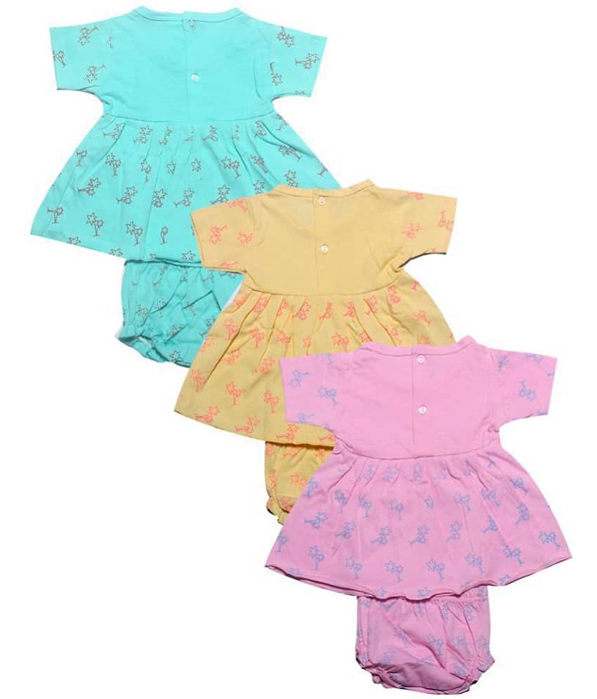 INFANT Pack of 3 Baby Girls 100% Cotton Frocks ( Multi ) view 2