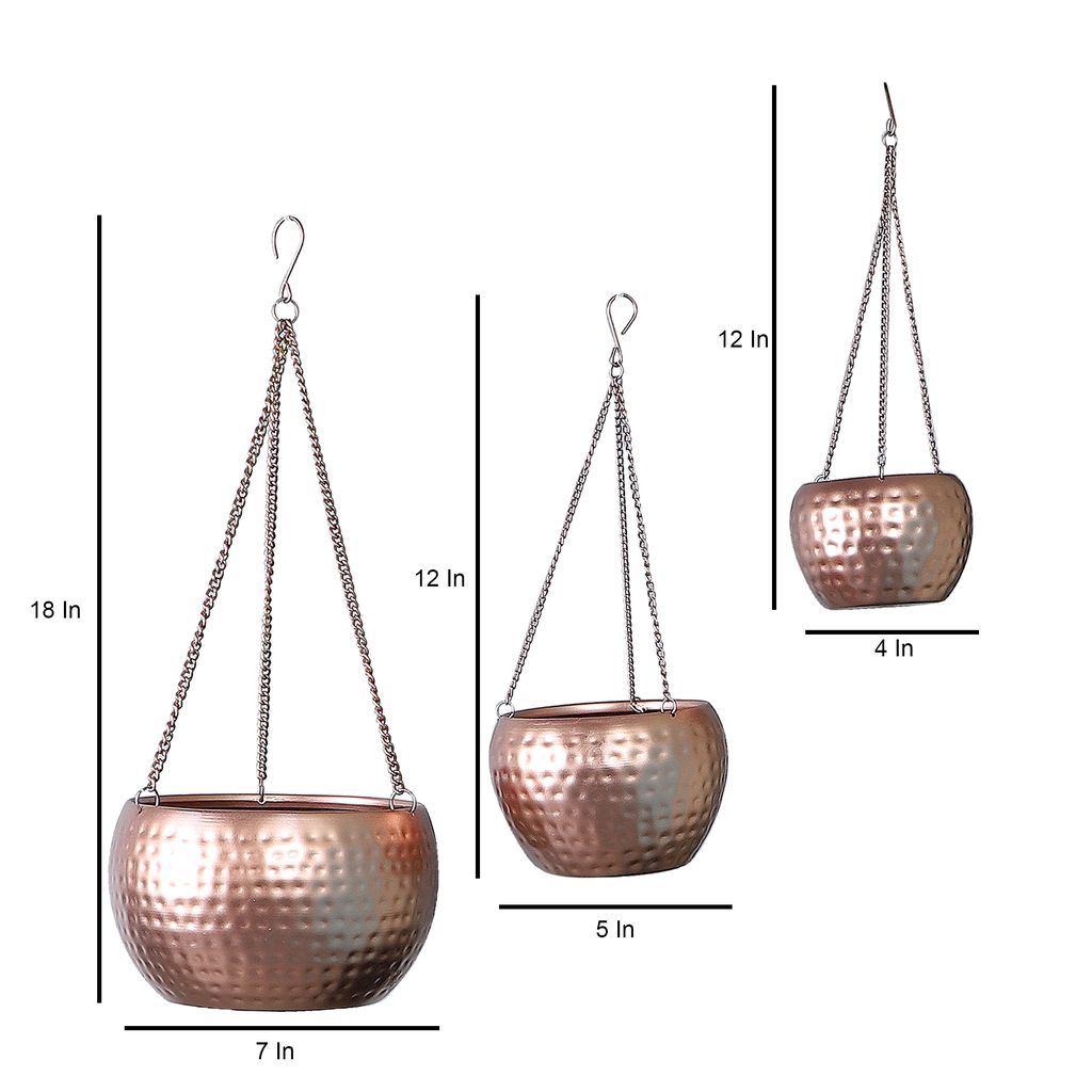 Hanging Copper Hammered Apple Planter Set of 3 view 2