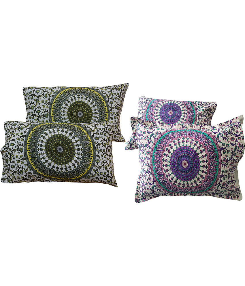 Miyanbazaz Set of 4 Cotton Floral Cylindrical Cushion Cover (45X45)cm - Multi