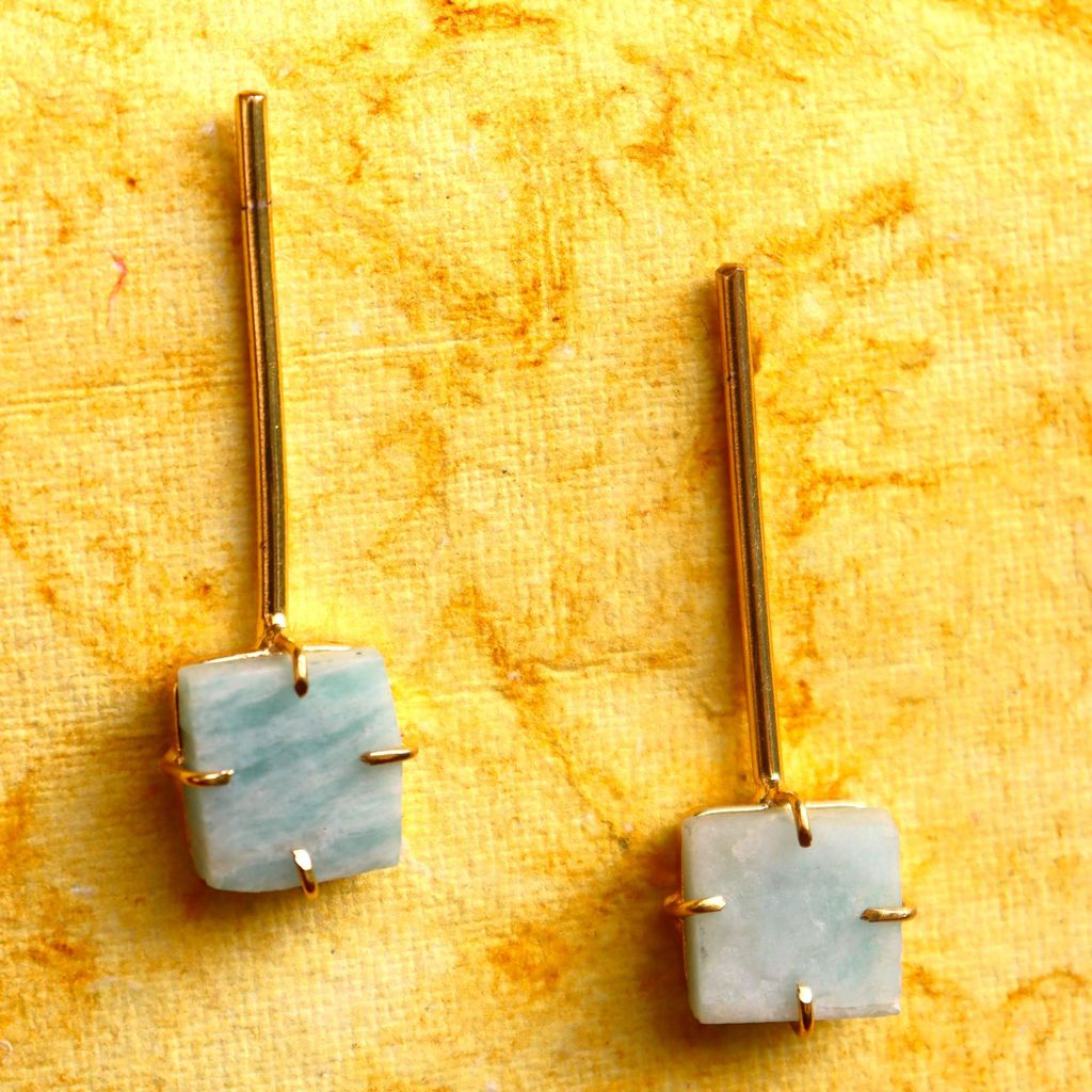 iha Aqua Druzy Cube Danglers Designer Gold Toned Earrings |Dangler Earrings|Fashion Jewellery|Handcrafted|Statement Earrings for Women and Girls|Soul Shoppr view 2