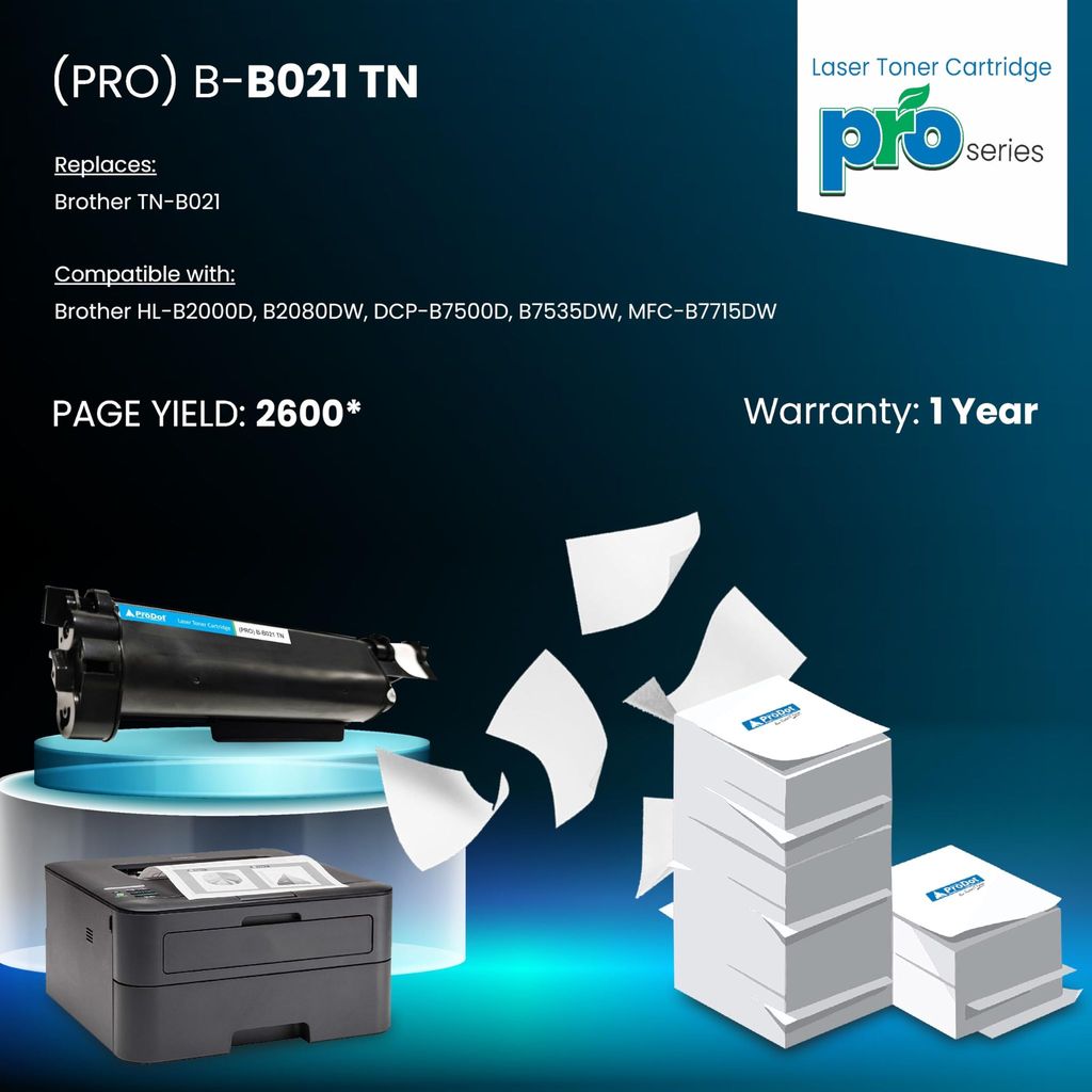 ProDot (PRO B-TN B021 Laser Toner Cartridge for Brother TN-B021 Compatible with Brother HL-B2000D, B2080DW, DCP-B7500D, B7535DW, MFC-B7715DW view 2