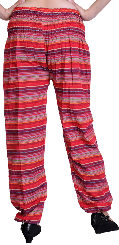 Claret-Red Woven Yoga Trousers with Front Pockets view 2
