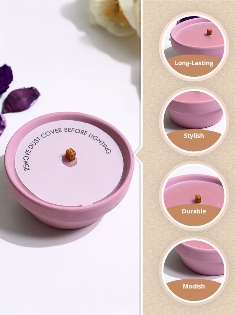Elegant Pink Ceramic Pot Candle with Wooden Wick view 2