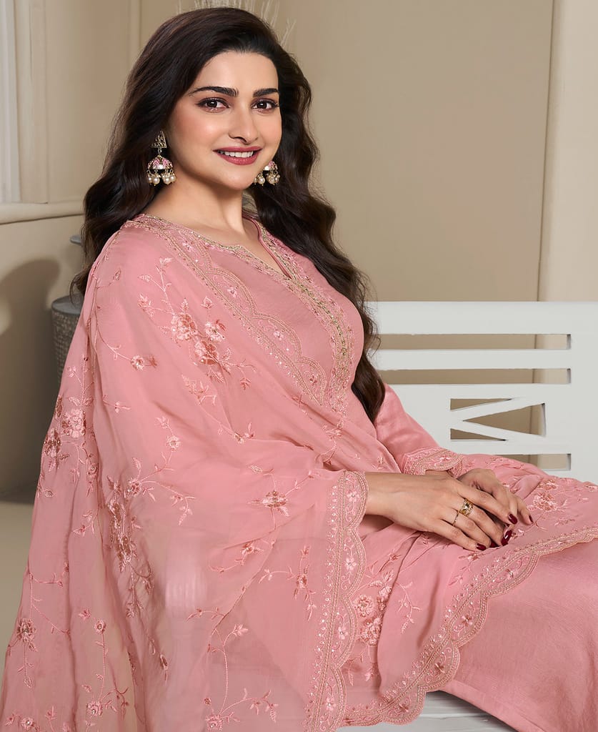 New Wedding Wear Crepe Silk Straight Suit for Women view 2