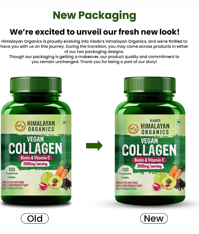 Vlado's Himalayan Organicsan Collagen 2000mg Tablets for Skin, Hair & Nail Support 100 No.s view 2