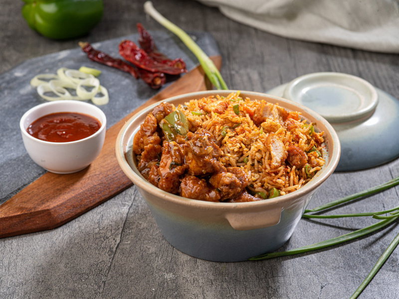 Chicken schezwan fried rice + chilli chicken