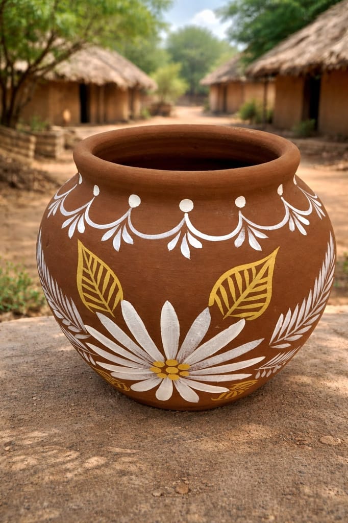 Hand-Painted Terracotta Pot with Floral Design view 2