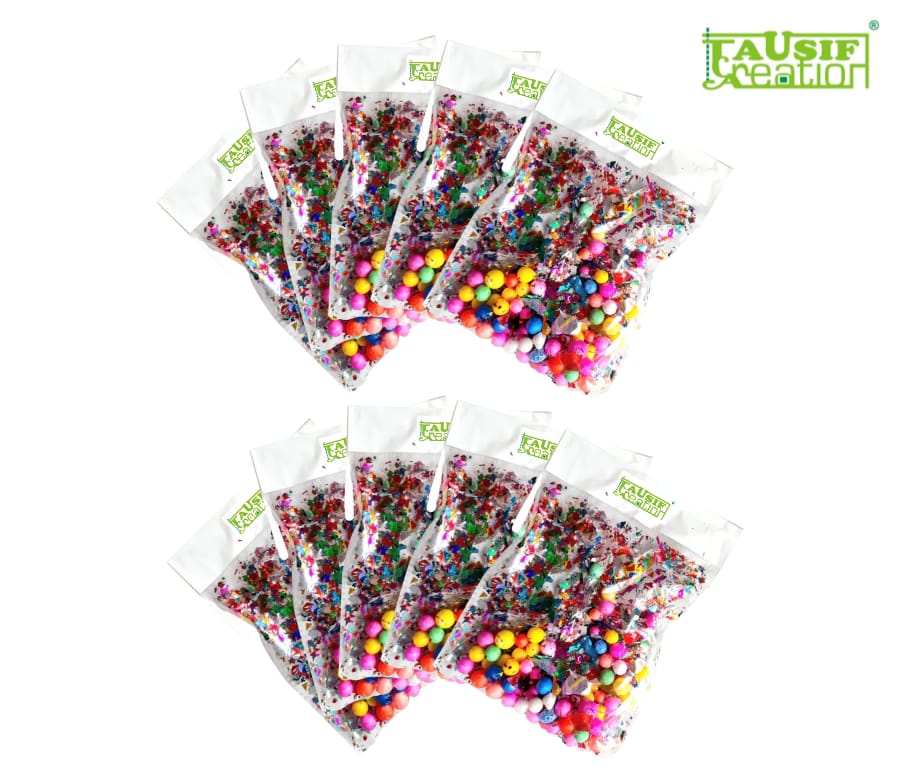 TAUSIF CREATION® New Colourful Craft Balls with Confetti for Celebrations Especially Birthday Party/Weddings and DIY Art & Craft Projects Multicolour (10 Pouches) view 2