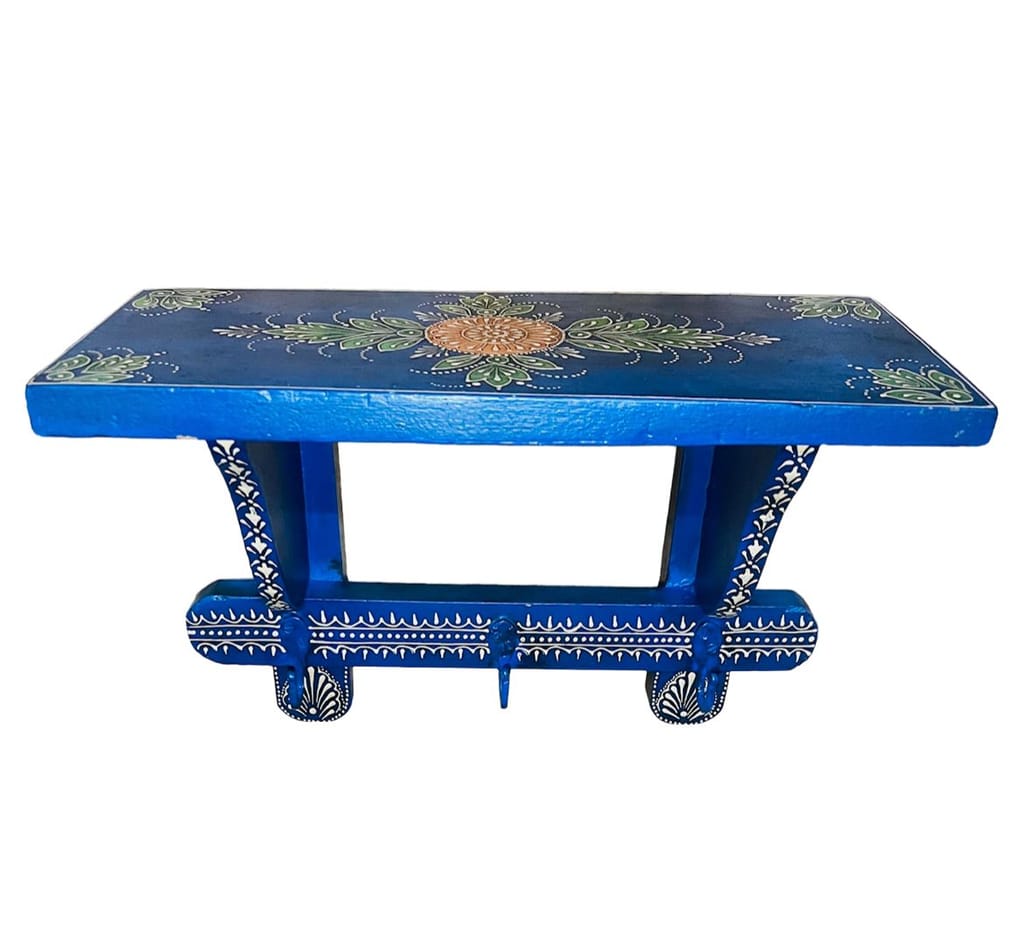 Wooden handpainted telephone stand with 3 hanger for vintage look painting view 2