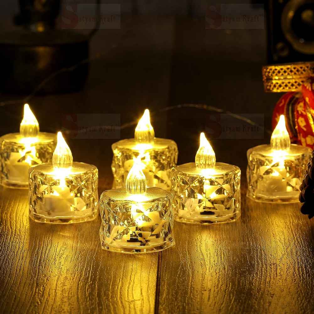 24 Pcs Flameless and Smokeless Decorative Acrylic Candles Transparent Led Tea Light Candle for Gifting, House, Diwali, Christmas, Festival, Events Decor Candles, Diwali view 2