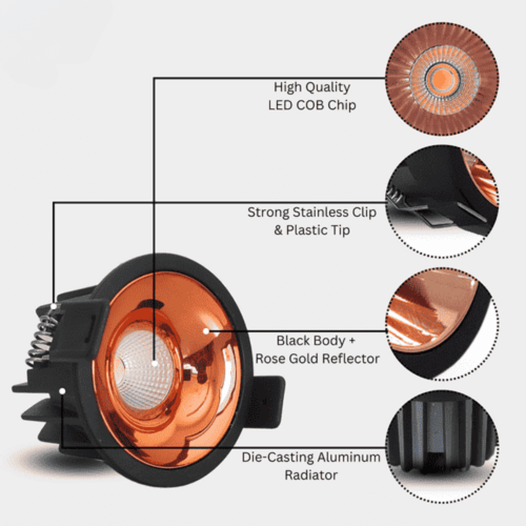 SPARKWORLD 12W LED COB Spot Light | Black Body with Shining Rose Gold Reflector | Cool White Recessed POP Ceiling Light Pack of 1 view 2