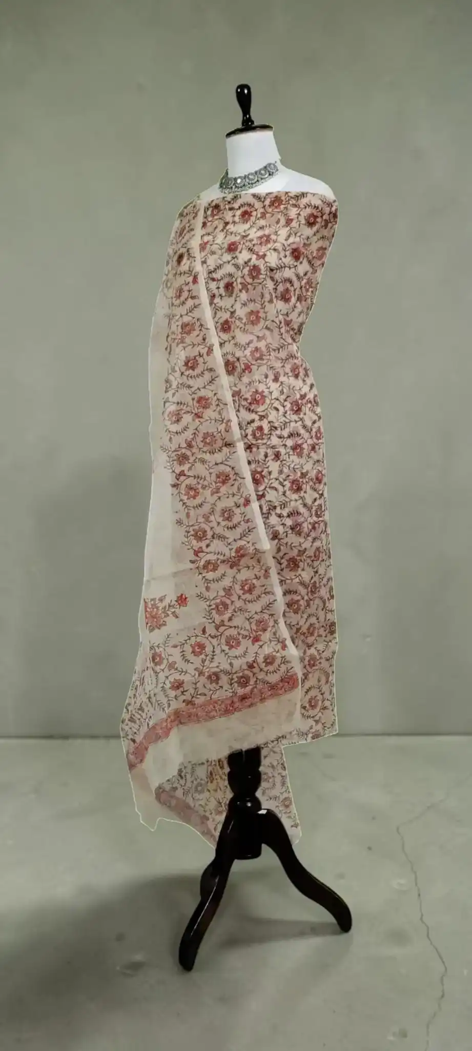 Handwoven Kota Doria Cotton-Silk Dress Material with Hand Embroidery view 2