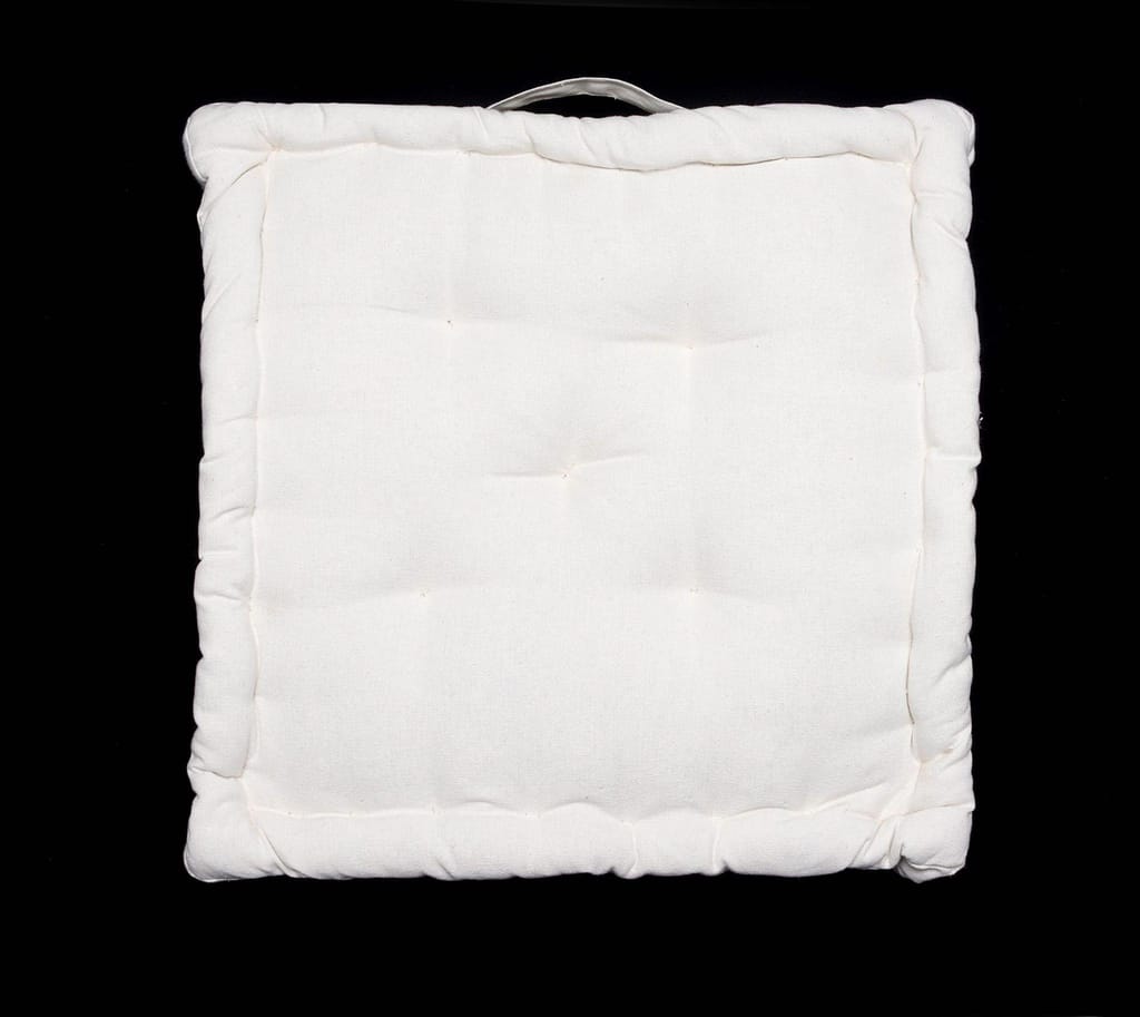 AIRWILL Square Floor Cushions 40 x 40 x 8 cm - White Color Solid Dyed Cotton Canvas with Cotton Filled Large Size for Seating Yoga Meditation of Living Room Bedroom - Pack of 1 pc view 2
