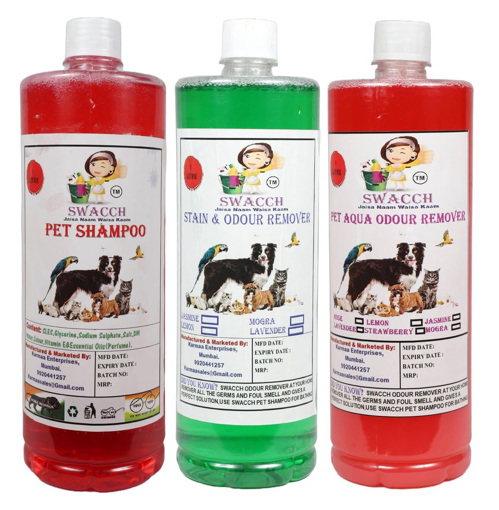 Swacch Pet Shampoo (Jasmine) + Deodorizer (Rose) + Stain Remover (Mogra) (1 Litre) (Combo Pack of 3) view 2