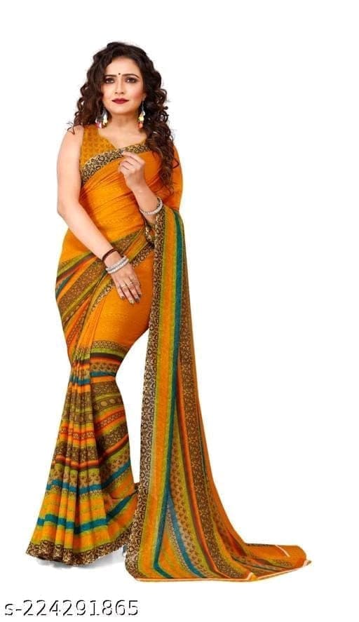 KHUSHBOO DESIGNERS Women's Solid Georgette 5.5 Meter Saree with Unstitched Blouse Piece (Yellow). view 2
