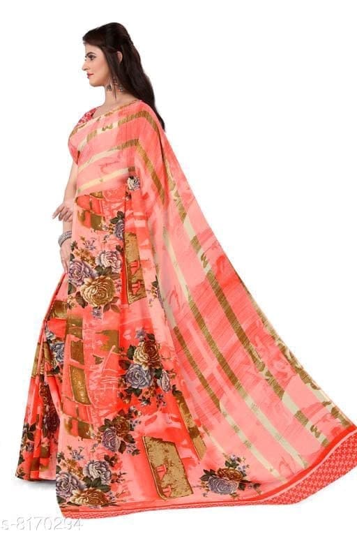 KHUSHBOO DESIGNERS Women's Solid Georgette 5.5 Meter Saree with Unstitched Blouse Piece (Peach) view 2