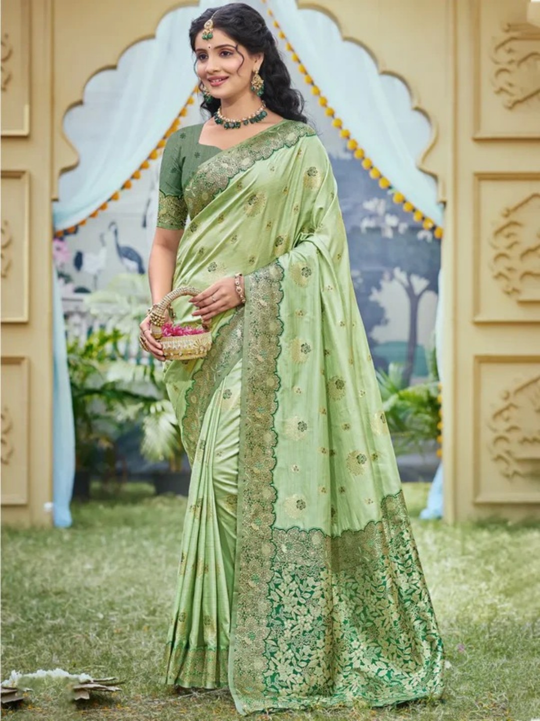 Light Green Banarasi Silk Saree view 2